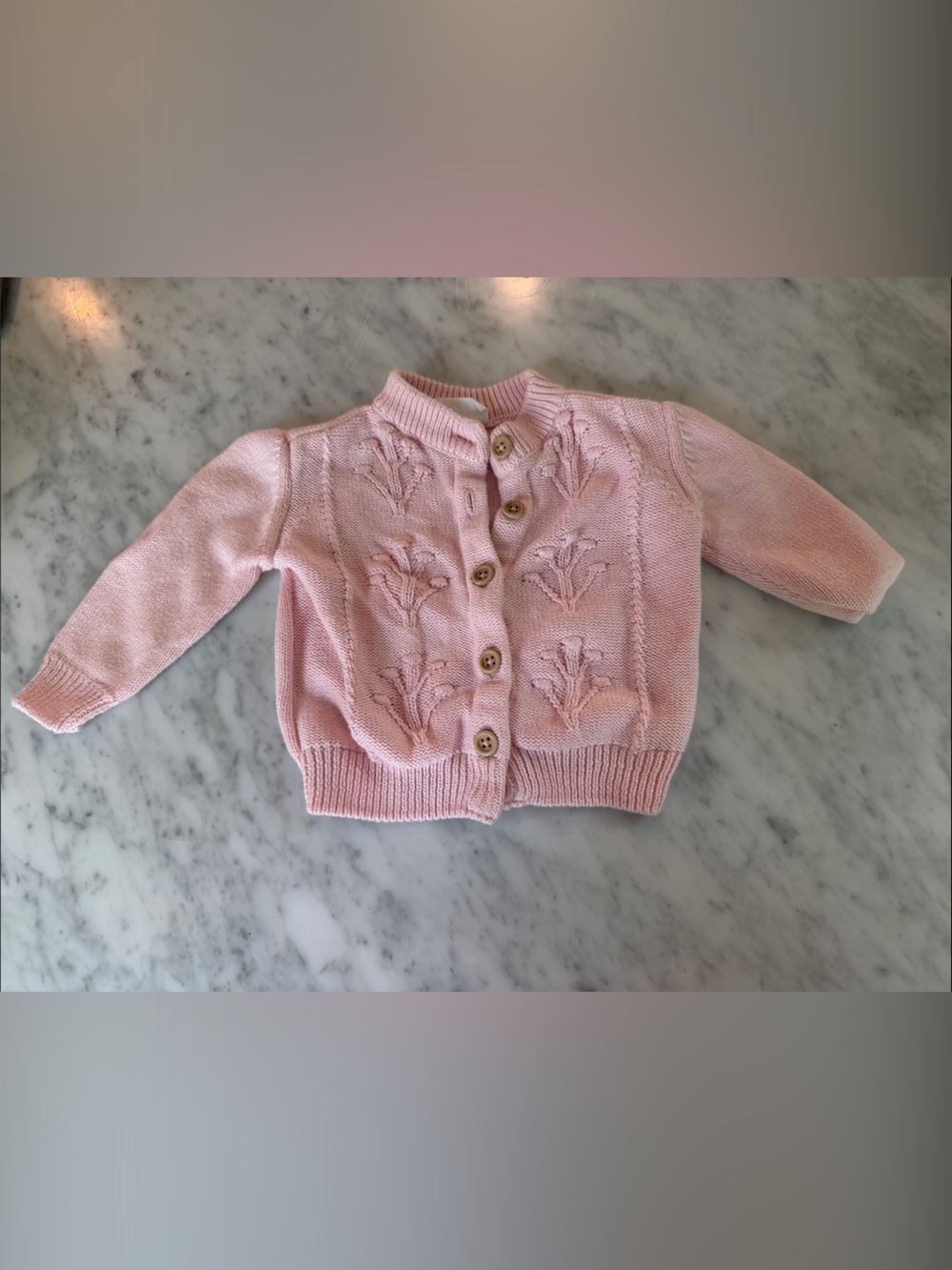 Girls' Pink Floral Knit Button Cardigan